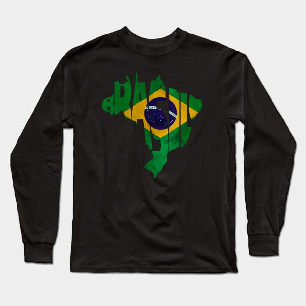 Brazil Typo Map Long Sleeve T-Shirt by inspirowl